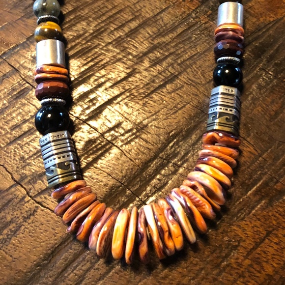 Long Tommy Singer Beaded Necklace, Spiny Oyster an - Picture 1 of 2